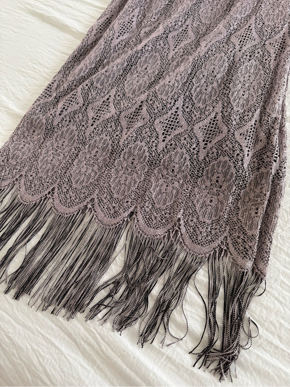 Vintage Fairweather Lavender Lace Fringe Midi Boho Sleeveless Festival Dress - Picture 5 of 10
